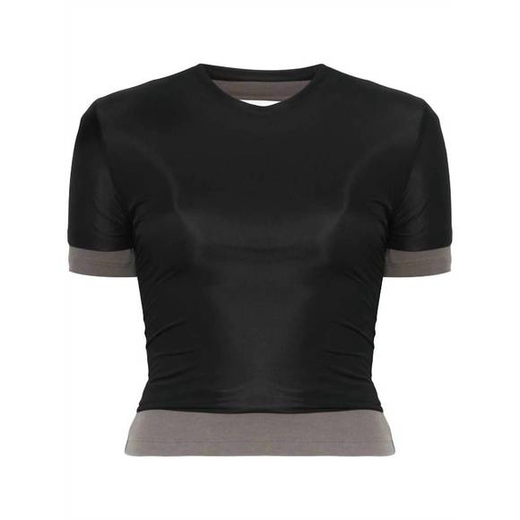 NEW CHRISTOPHER ESBER sheer overlay loophole ribbed baby tee in black / shadow g - Picture 1 of 5